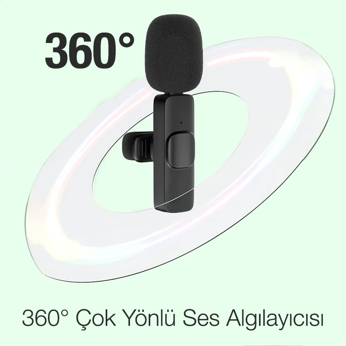 VipMarketim Ally K8 Lightning iPhone Tak Konuş Wireless Kablosuz Mini Yaka Mikrofonu Canlı Yayın Mikrofonu-(5775)