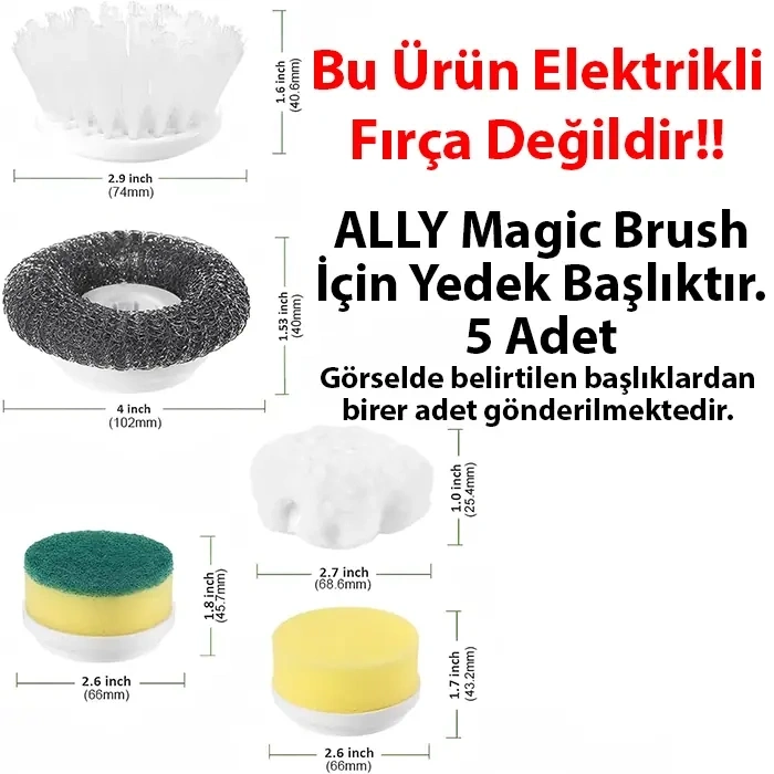 VipMarketim Ally Magic Brush Şarjlı Temizleme Fırçası için 5 Adet Yedek Başlık-(5775)