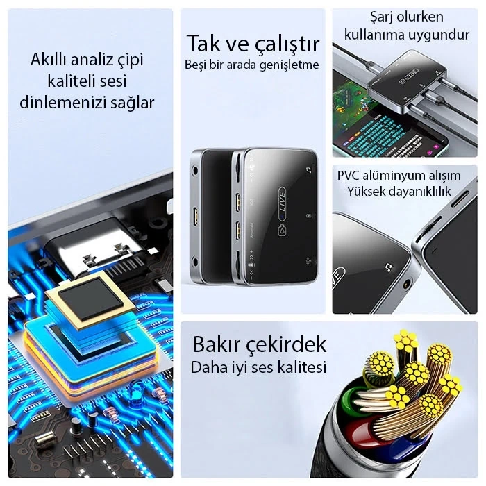 VipMarketim ALLY MH-319 Type-c 2 İN 1 Canlı Yayın İçin Dönüştürücü Live Converter-(5775)