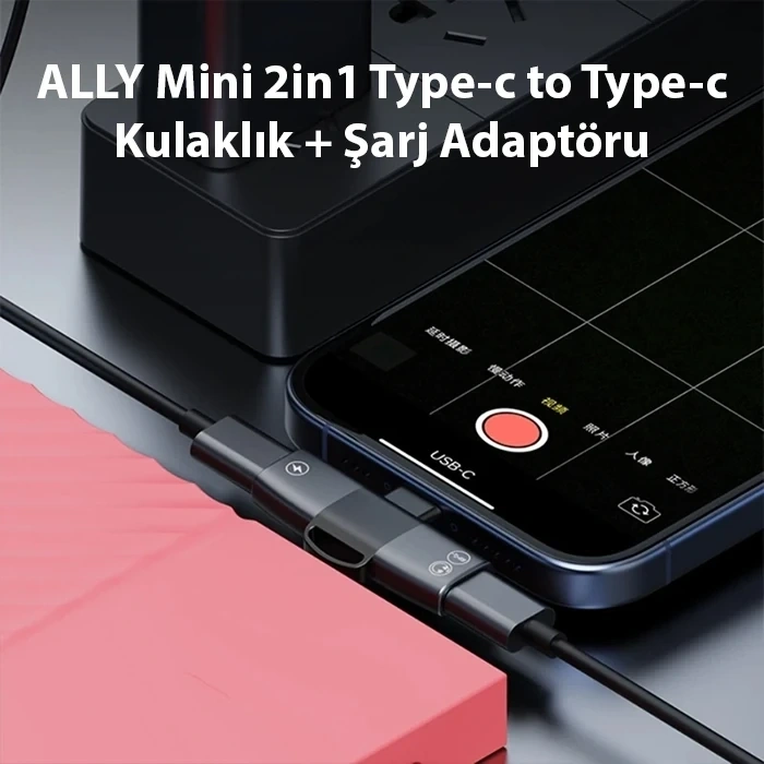 VipMarketim ALLY Mini 2in1 Type-c to Type-c Kulaklık + şarj Adaptöru-(5775)