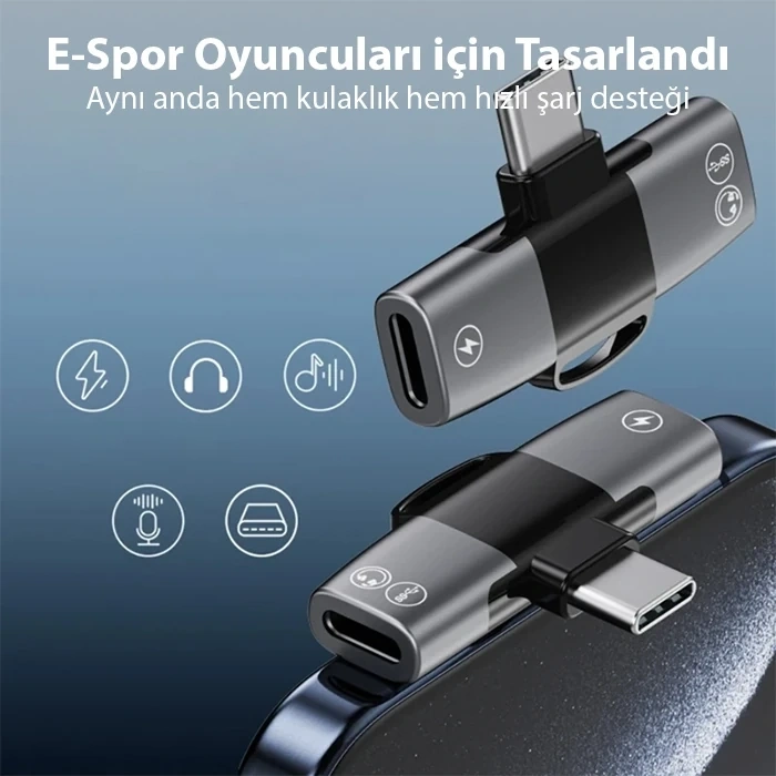VipMarketim ALLY Mini 2in1 Type-c to Type-c Kulaklık + şarj Adaptöru-(5775)