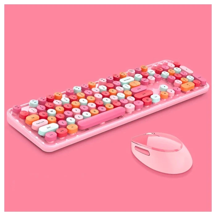 VipMarketim ALLY Mofi SWEET 2.4G Retro Kablosuz Q Klavye Oyuncu Klavye ve Mouse Seti-(5775)