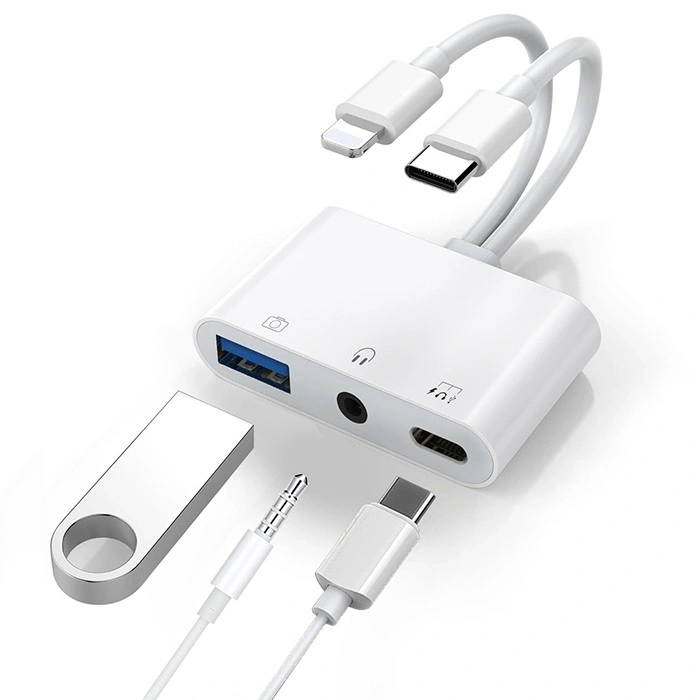 VipMarketim ALLY NK-109PRO Type-c/Lightning to USB-A 3.5mm Kulaklık ve Type-c Kamera Okuyucu Çevirici Adaptör-(5775)