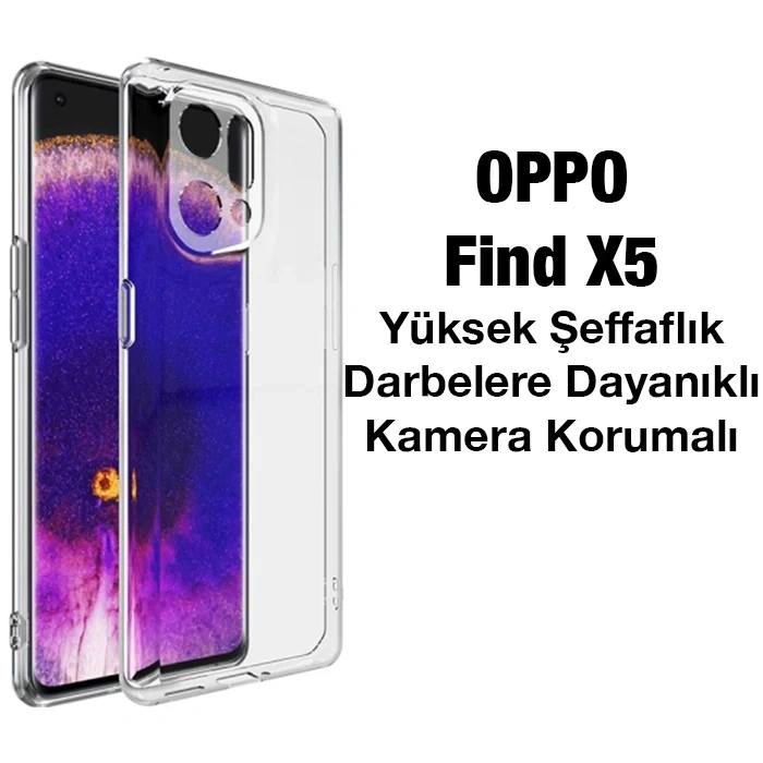 VipMarketim Ally OPPO Find X5 Kılıf Kamera Korumalı Ultra İnce Şeffaf Silikon Kılıf-(5775)