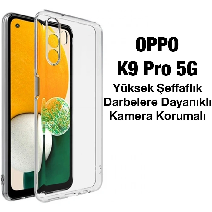 VipMarketim Ally OPPO K9 Pro 5G Kılıf Kamera Korumalı Ultra İnce Şeffaf Silikon Kılıf-(5775)
