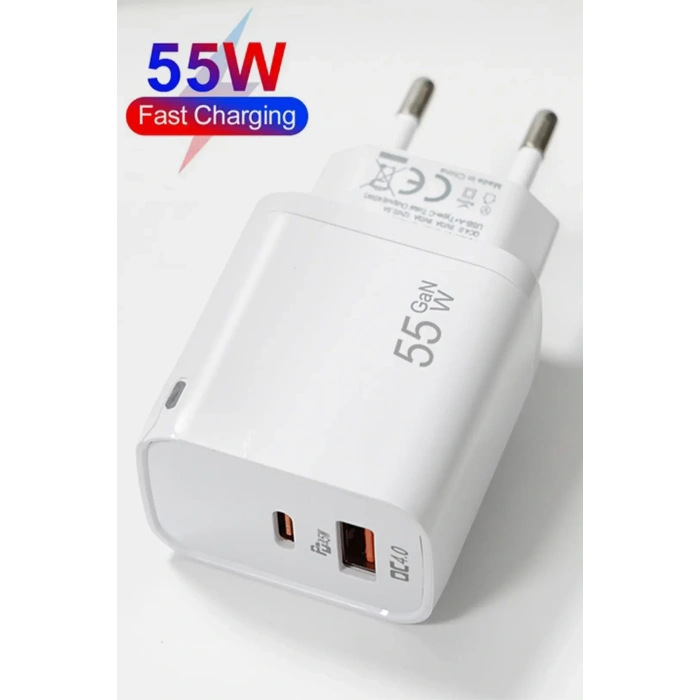 VipMarketim ALLY PowerGo 55W PD + QC 4.0 Hızlı Şarj Adaptörü Çift Port Seyahat Şarj Cihazı”-(5775)