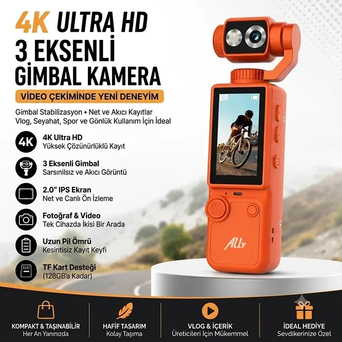 VipMarketim Ally Q8 PocketPro 4K Dijital Vlog Kamerası-(5775)