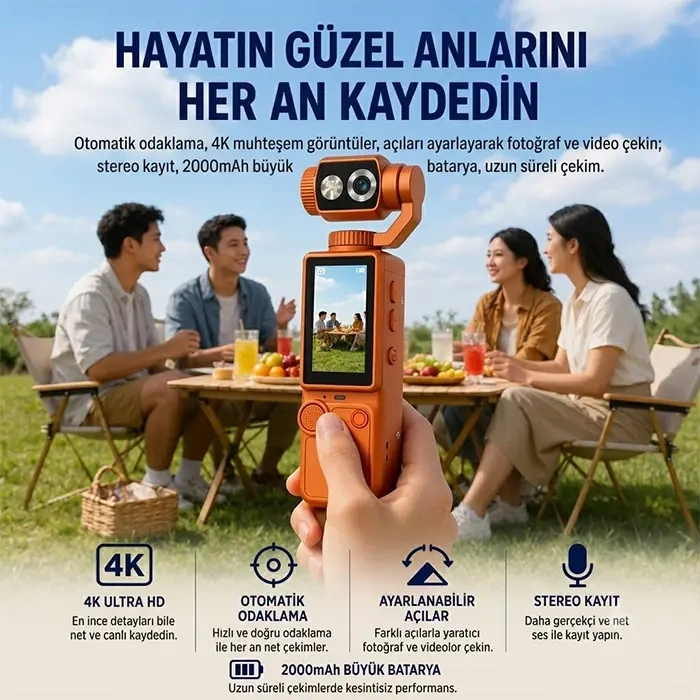 VipMarketim Ally Q8 PocketPro 4K Dijital Vlog Kamerası-(5775)