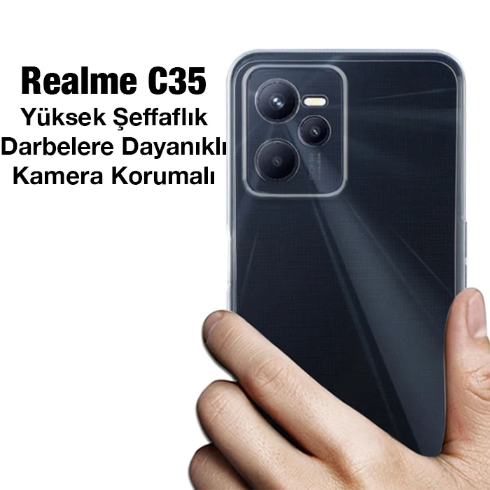 VipMarketim Ally Realme C35 Kılıf Kamera Korumalı Ultra İnce Şeffaf Silikon Kılıf-(5775)