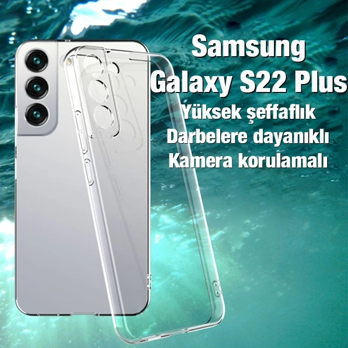VipMarketim Ally SM Galaxy S22 Plus Kılıf Kamera Korumalı Ultra İnce Şeffaf Silikon Kılıf-(5775)