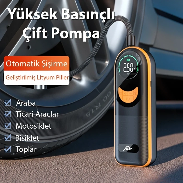 VipMarketim ALLY ST-5520 Dijital Basınç Göstergeli Oto Lastik Şişirme Pompası Hava Kompresörü-(5775)