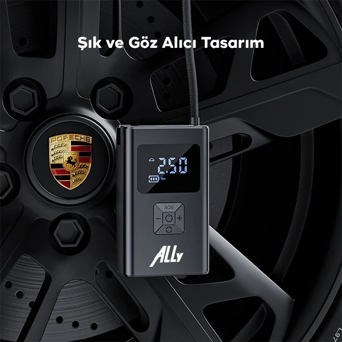 VipMarketim ALLY ST-5522 Şarjlı lastik şişirme hava kompresör pompası 12V LED ışıklı-(5775)