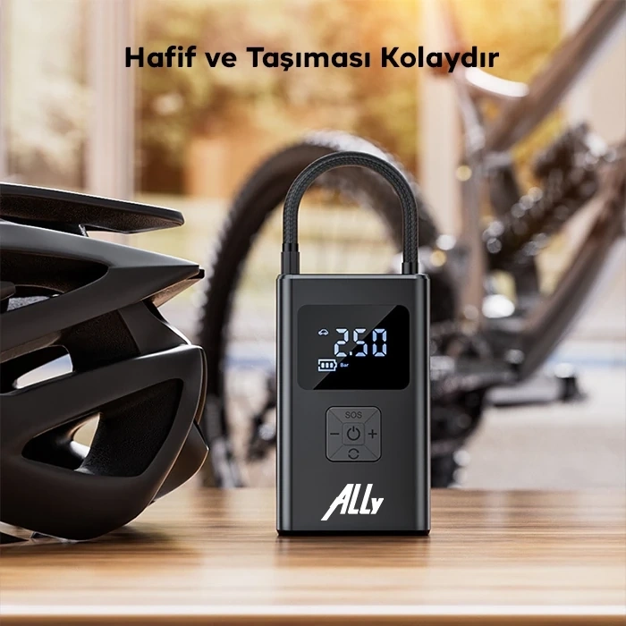 VipMarketim ALLY ST-5522 Şarjlı lastik şişirme hava kompresör pompası 12V LED ışıklı-(5775)