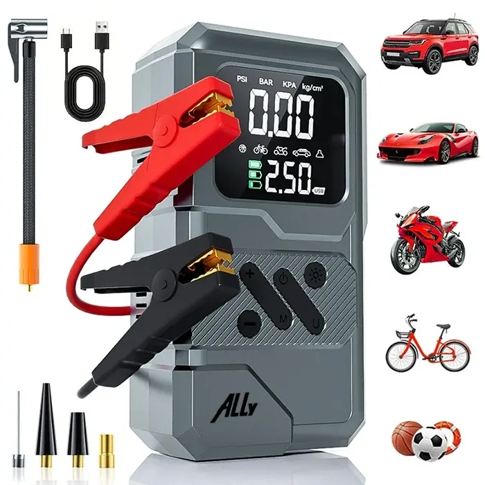 VipMarketim Ally ST-9654 Taşınabilir Göstergeli Araç Lastik Şişirme Ve Starter Akü Takviye Seti-(5775)