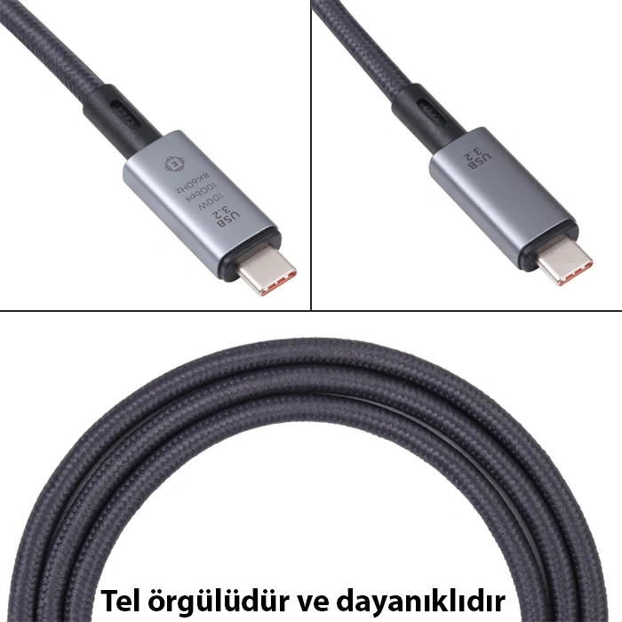 VipMarketim Ally USB 3.2 100W Type-C to Type-C 8K Görüntü-Data ve Ultra Hızlı Şarj Kablosu 1 Metre-(5775)