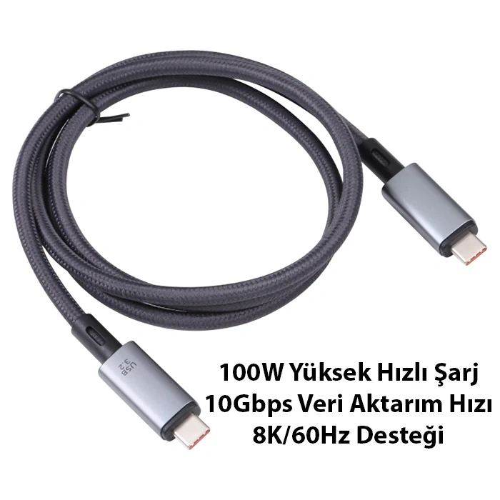 VipMarketim Ally USB 3.2 100W Type-C to Type-C 8K Görüntü-Data ve Ultra Hızlı Şarj Kablosu 1 Metre-(5775)