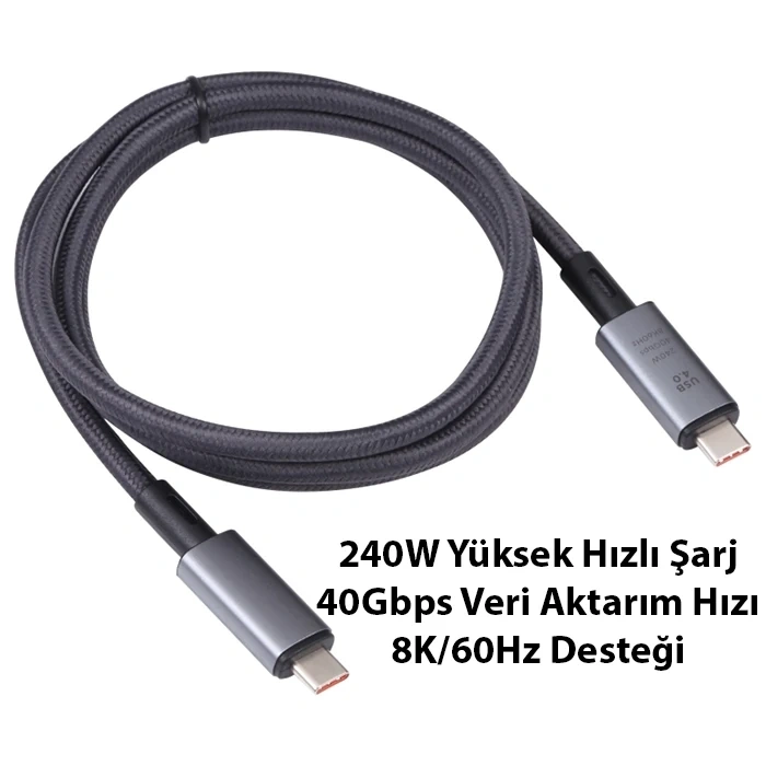 VipMarketim Ally USB 4.0 240W Type-C to Type-C 8K Görüntü-Data ve Ultra Hızlı Şarj Kablosu 1 Metre-(5775)