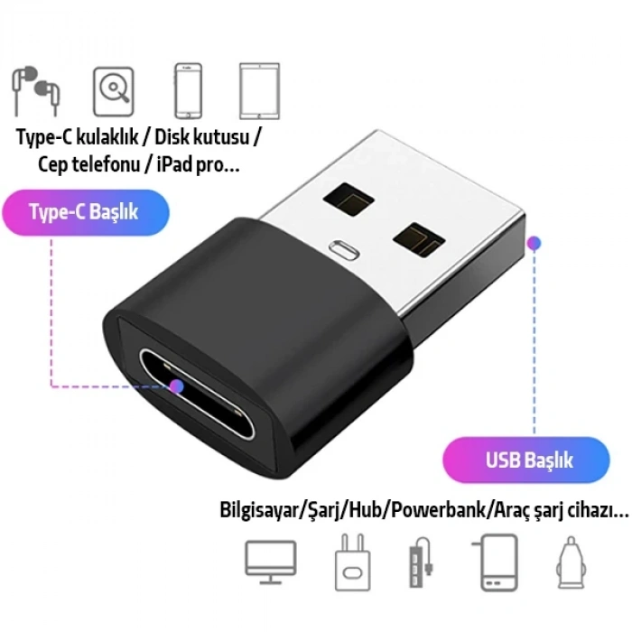VipMarketim ALLY USB to Type-C Dişi Çevirici Dönüştürücü Adaptör-(5775)