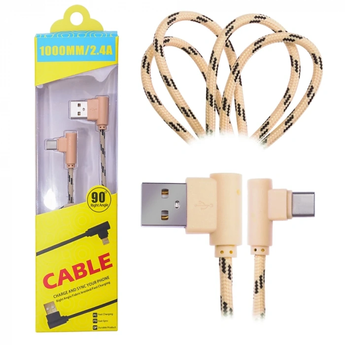 VipMarketim Ally Usb Type-C Eğik Başlı Halat Usb Kablo 1metre-(5775)
