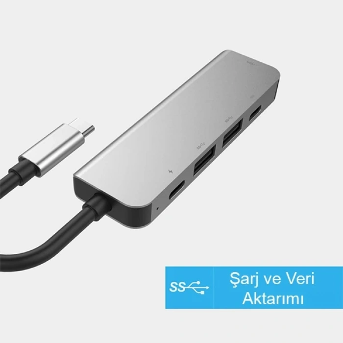 VipMarketim Ally Usb (Type-C to 5in1 Hdtv 2xUSB+2x PD) Hub Adaptör Çoklayıcı-(5775)