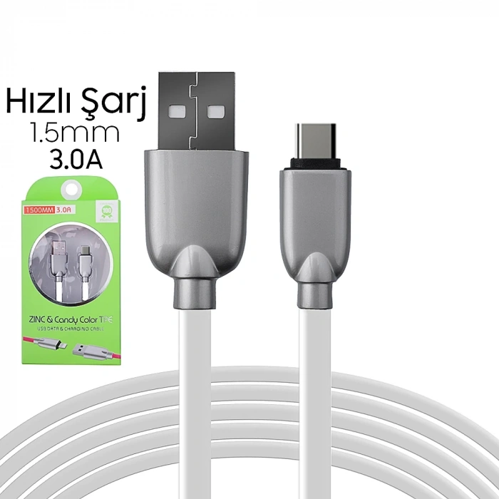 VipMarketim Ally Usb Type-C Zinc Alloy Dayanıklı 3.0a 1.5mm Usb Kablo-(5775)