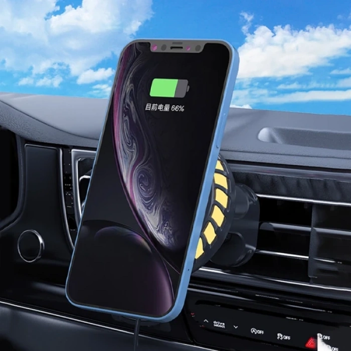 VipMarketim ALLY W06 MagSafe RGB 15W Kablosuz Hızlı Şarj Cihazı ve Araç İçi Telefon Tutucu-(5775)