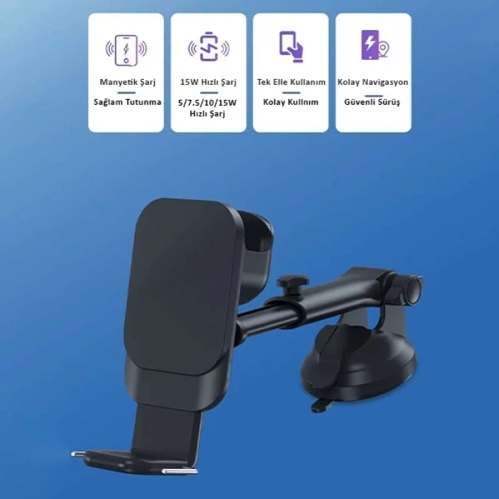VipMarketim Ally Wireless Şarjlı 3in1 Torpido Üstü Ve Havalandırma Telefon Kulaklık Saat Tutucu-(5775)