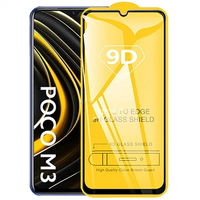 VipMarketim ALLY Xiaomi Poco M3 9D Full Glue Tempered Cam Ekran Koruyucu-(5775)