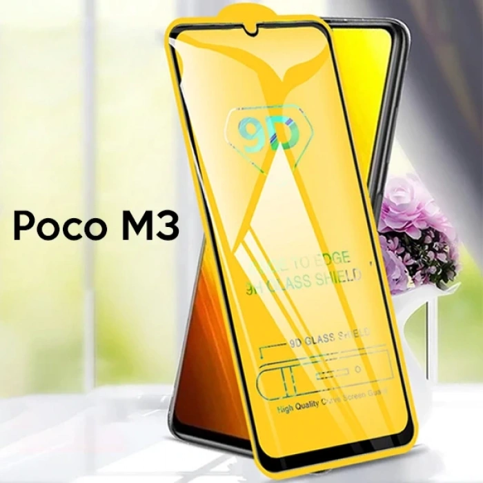 VipMarketim ALLY Xiaomi Poco M3 9D Full Glue Tempered Cam Ekran Koruyucu-(5775)