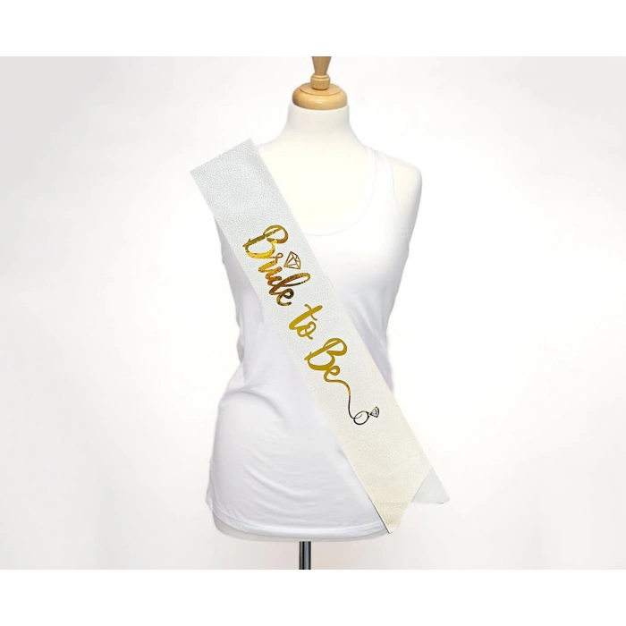 VipMarketim Altın Bride To Be Yazılı Beyaz Kuşak