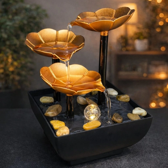 VipMarketim Altın Çiçek Tasarımlı LED Işıklı Su Şelalesi