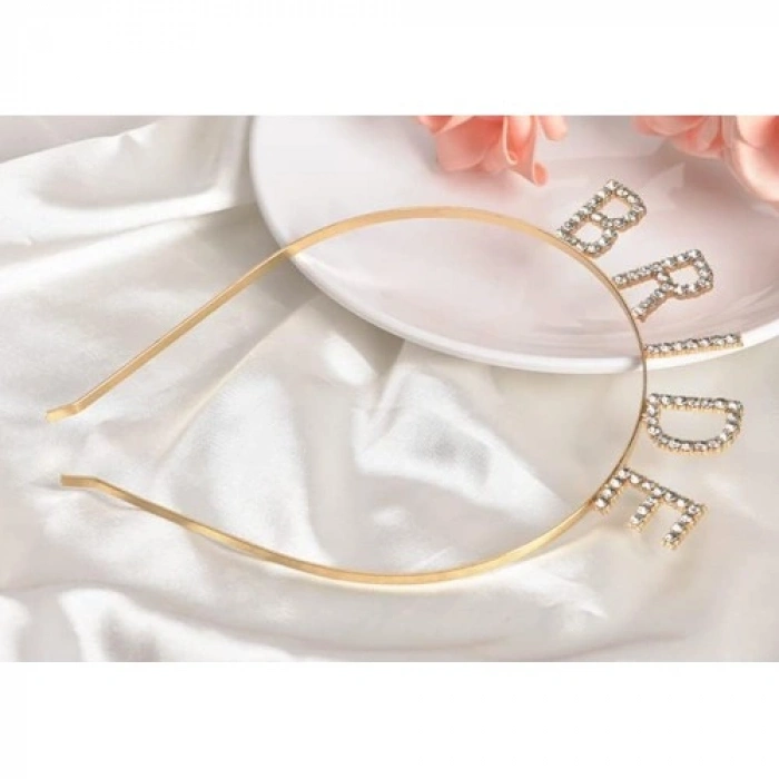 VipMarketim Altın Gold Renk Bekarlığa Veda Kristal Taş Bride Tacı İthal 16x10 cm