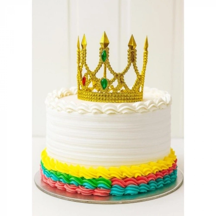 VipMarketim Altın Işıltılı İnce Pasta Tacı Pasta Üstü Taç Plastik Malzeme 8x8 cm