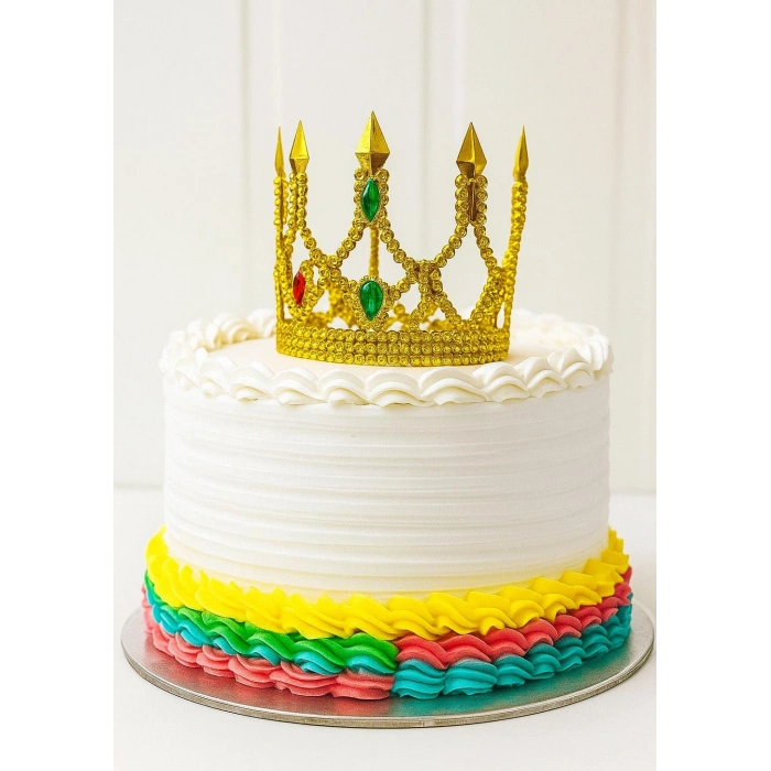 VipMarketim Altın Işıltılı İnce Pasta Üstü Taç Plastik