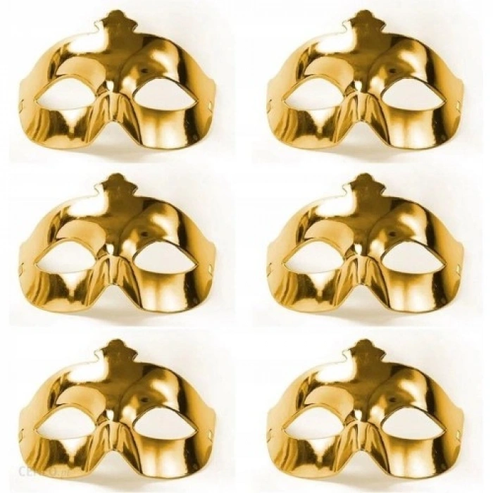 VipMarketim Altın Metalize Renk Düz Balo Parti Maskesi 6 Adet