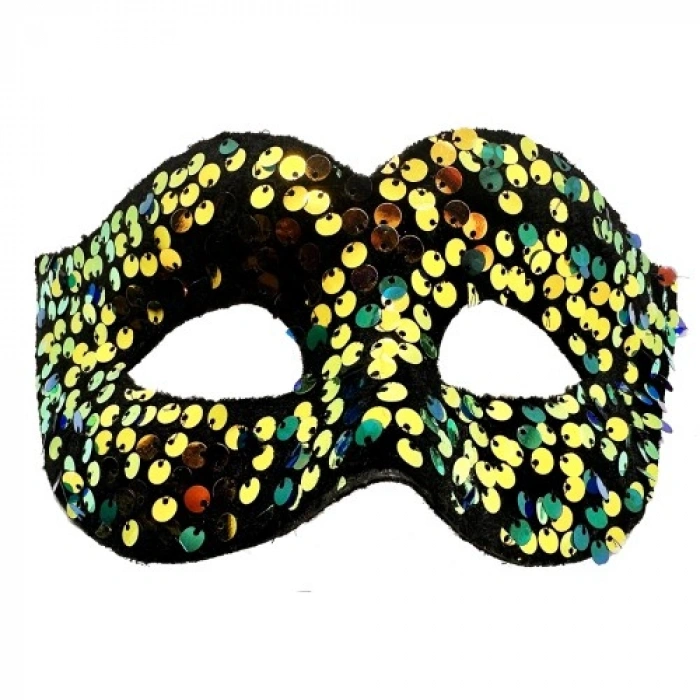 VipMarketim Altın Renk Arkadan Lastikli Pul Payet İşlemeli Balo After Parti Maskesi