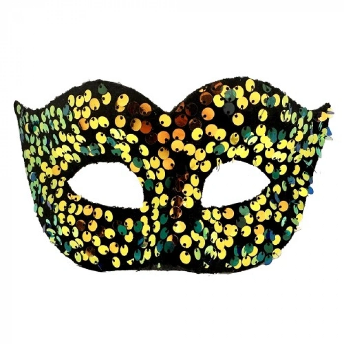 VipMarketim Altın Renk Arkadan Lastikli Pul Payet İşlemeli Balo After Parti Maskesi