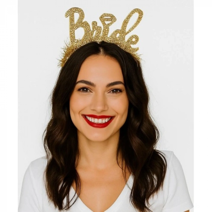 VipMarketim Altın Renk Bekarlığa Veda İtalik Yazı Alyanslı Bride Taç