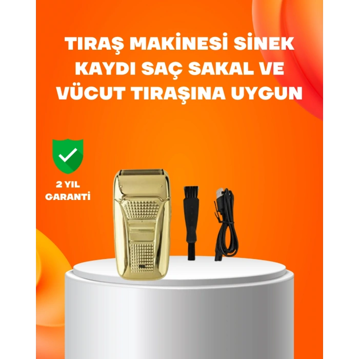 VipMarketim Altın Renk Kablolu Sakal Tıraş Makinesi Çelik Bıçaklı 3W Motor