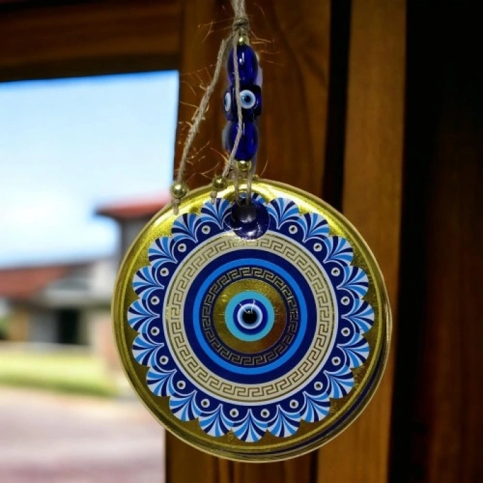 VipMarketim Altın Varak Nazar Boncuklu Duvar Süsü Cam Duvar Dekoru