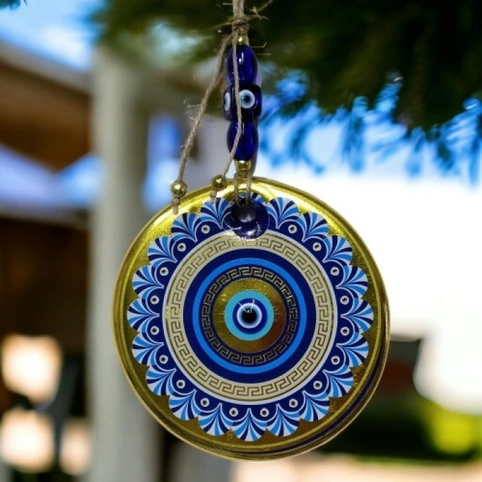 VipMarketim Altın Varak Nazar Boncuklu Duvar Süsü Cam Duvar Dekoru