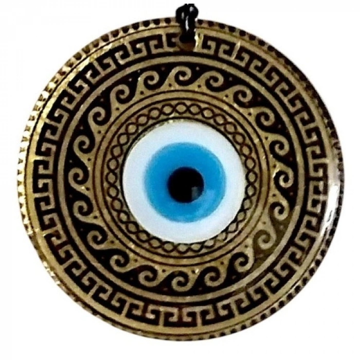 VipMarketim Altın Varaklı Nazar boncuklu Füzyon cam El İşçiliği 12 Cm Duvar Süsü