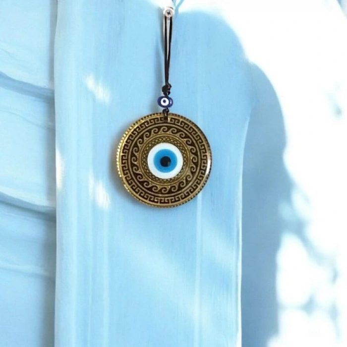 VipMarketim Altın Varaklı Nazar boncuklu Füzyon cam El İşçiliği 12 Cm Duvar Süsü