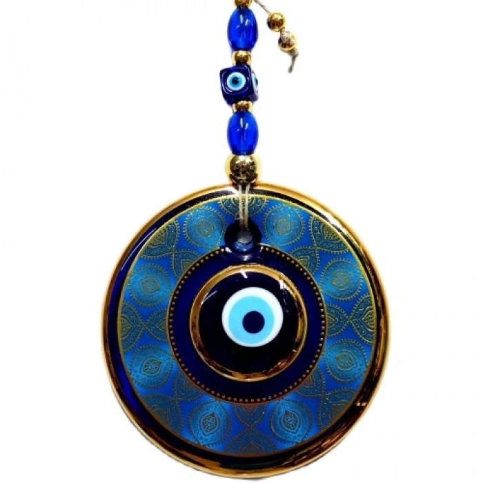 VipMarketim Altın Yaldızlı Nazar Boncuğu İşlemeli El Yapımı Duvar Süsü, Hediyelik Nazarlık