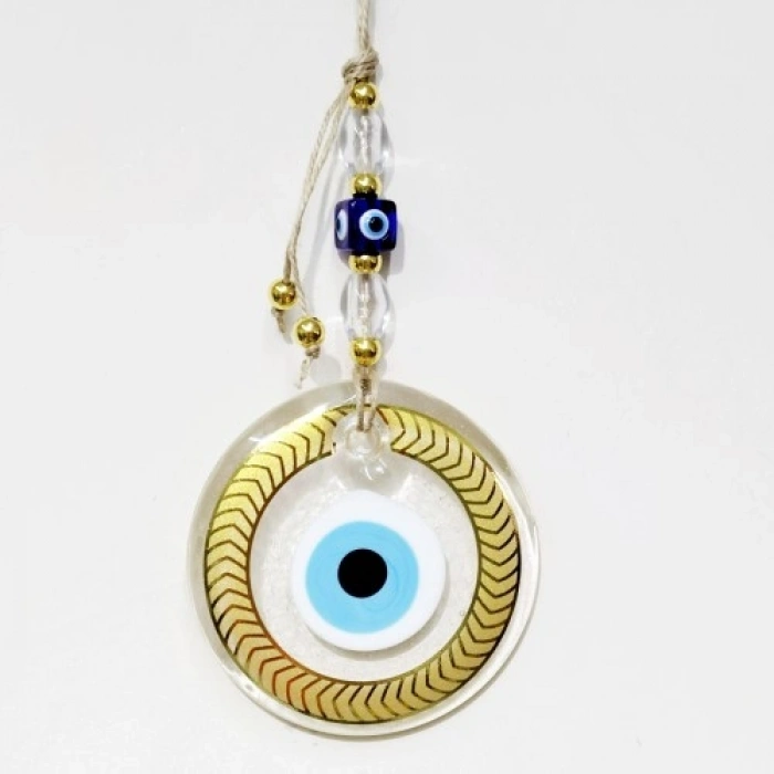 VipMarketim Altın Yaldızlı Nazar Boncuklu Şeffaf Cam Duvar Süsü