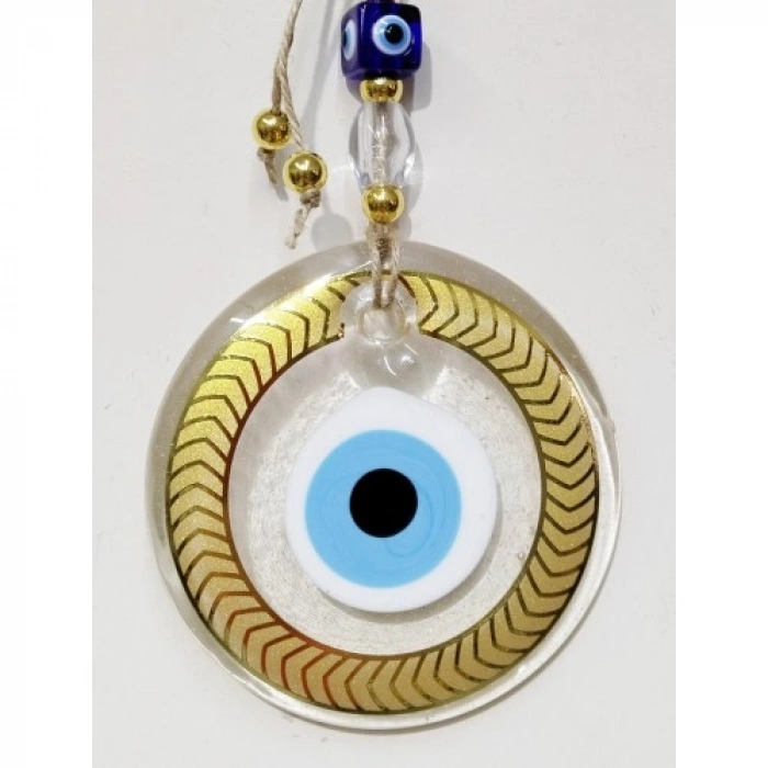 VipMarketim Altın Yaldızlı Nazar Boncuklu Şeffaf Cam Duvar Süsü