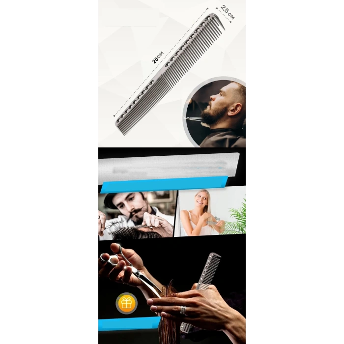 VipMarketim Alüminyum Saç Kesim Tarağı Saç Şekillendirme Düzeltme Tarağı GRİ