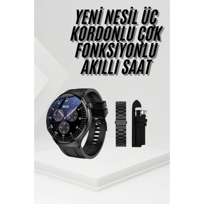 VipMarketim Amoled Ekran Metal Deri Silikon Kordonlu Uyku ve Sağlık Takibi