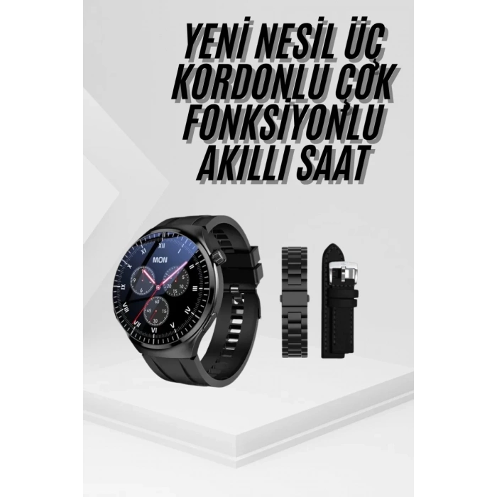 VipMarketim Amoled Ekran Metal Deri Silikon Kordonlu Uyku ve Sağlık Takibi