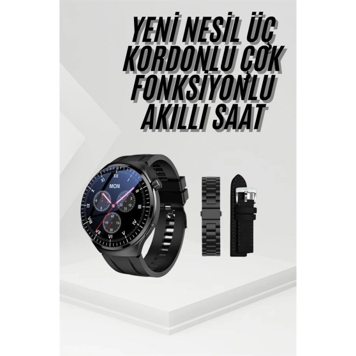 VipMarketim Amoled Ekran Metal Deri Silikon Kordonlu Uyku ve Sağlık Takibi